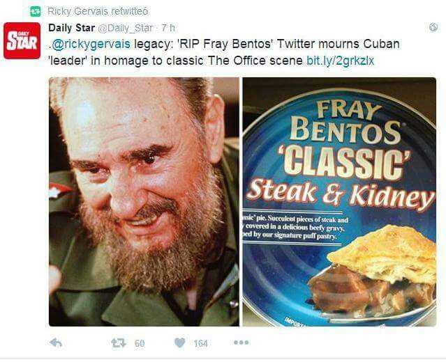 RIP Fray Bentos' Twitter mourns Cuban 'leader' in homage to